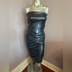 Donna Karan Strapless Sequin Cocktail Dress in Dark Navy